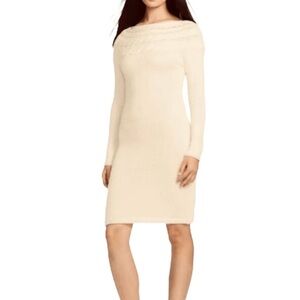 Lauren by Ralph Lauren Cream Wool Alpaca blend Midi Cable Knit Sweater Dress